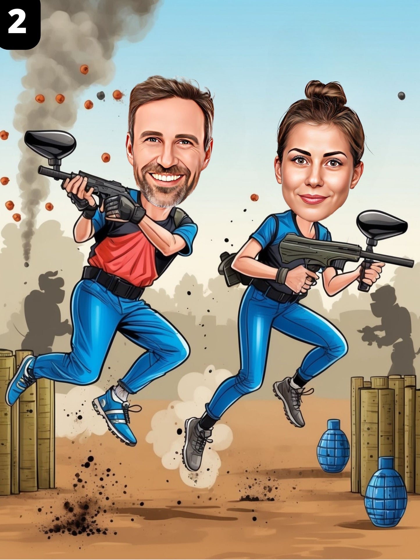 Joueurs de paintball - Couple