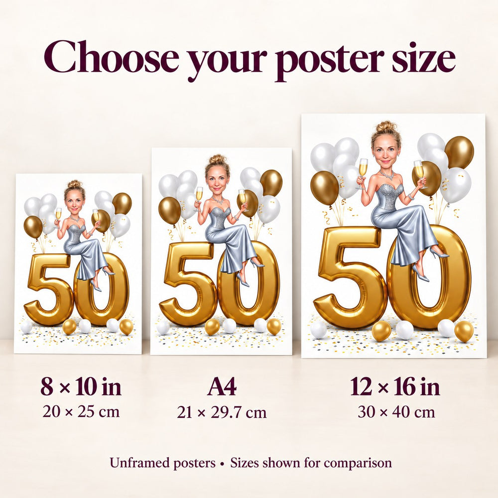 Poster size comparison: 8x10 in, A4 and 12x16 in