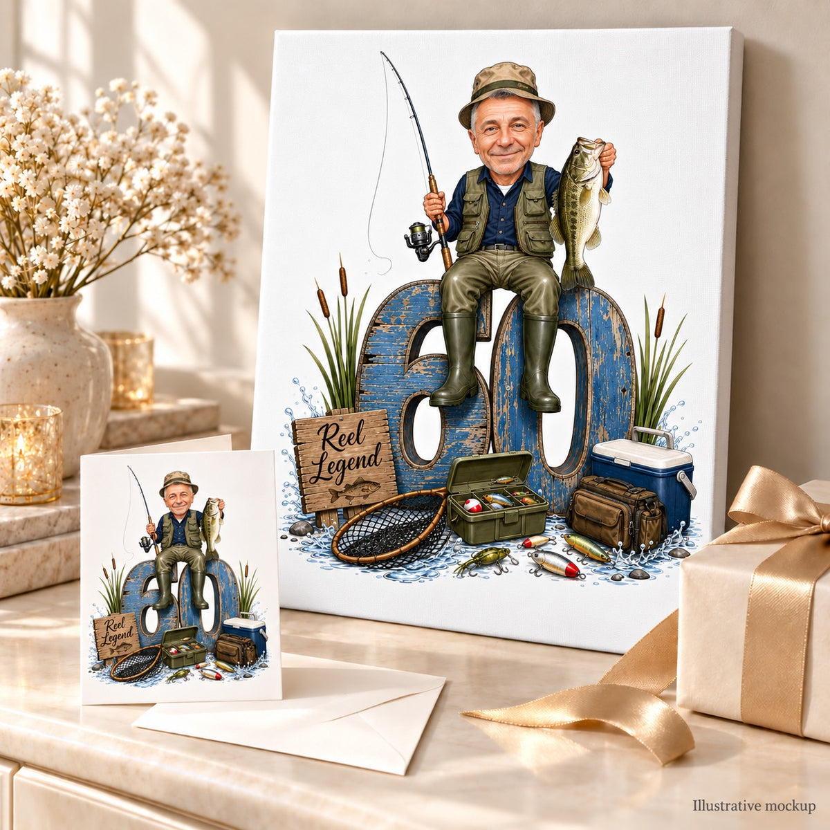 Caricature printed on canvas and 5x7 card with envelope, ready to gift.