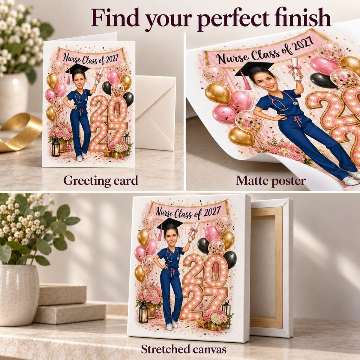 Card, matte poster, and ready-to-hang canvas shown to highlight print finishes and texture.