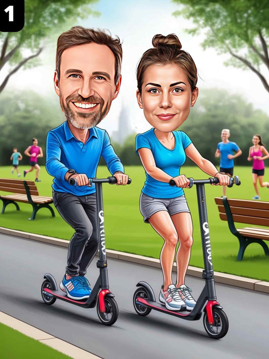 Couple de conducteurs de trottinettes