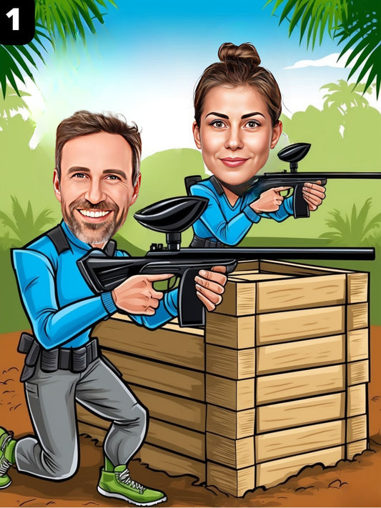 Joueurs de paintball - Couple