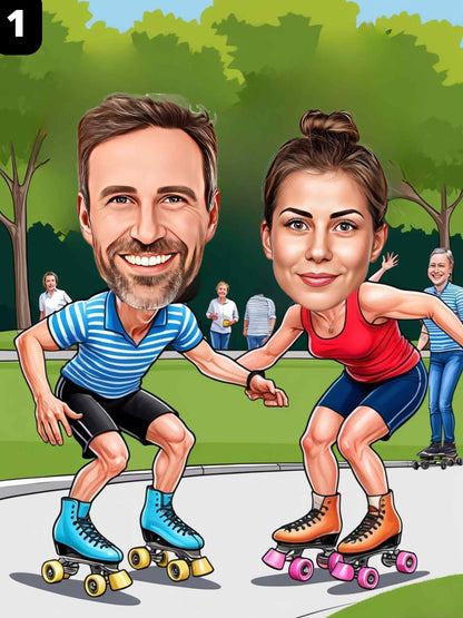 Patineurs à roulettes - Couple
