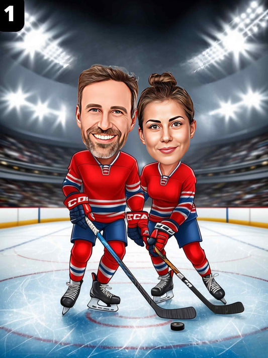 Joueurs de hockey - Couple