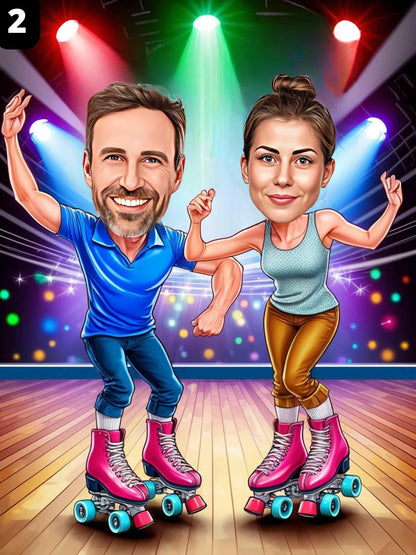 Patineurs à roulettes - Couple