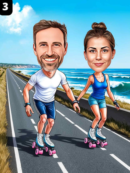 Patineurs à roulettes - Couple