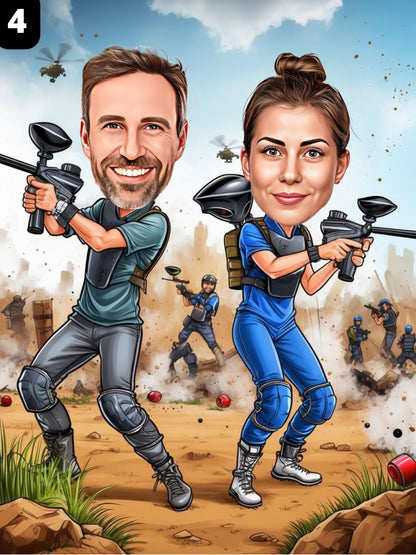 Joueurs de paintball - Couple