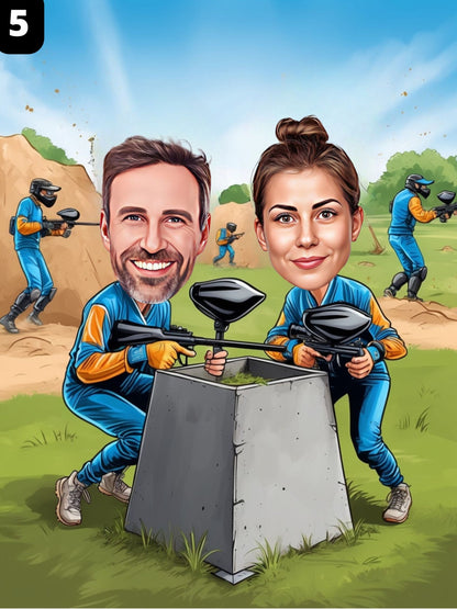 Joueurs de paintball - Couple