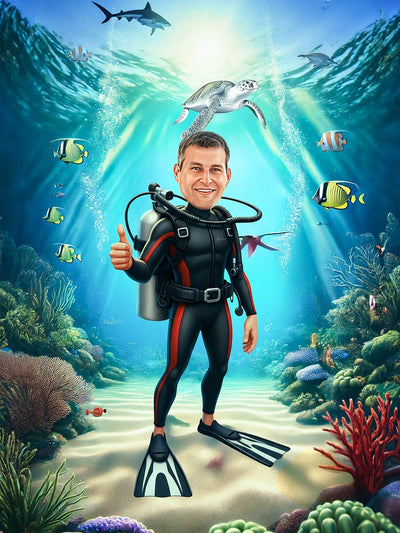 Individual diver caricature for a club member
