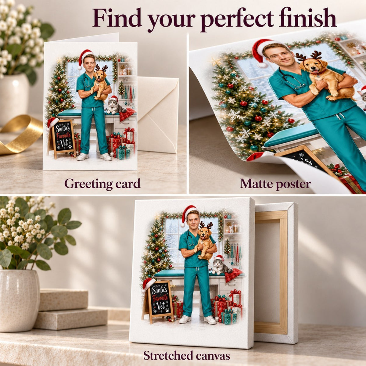 Greeting card, matte poster, stretched canvas, and downloadable digital file options.