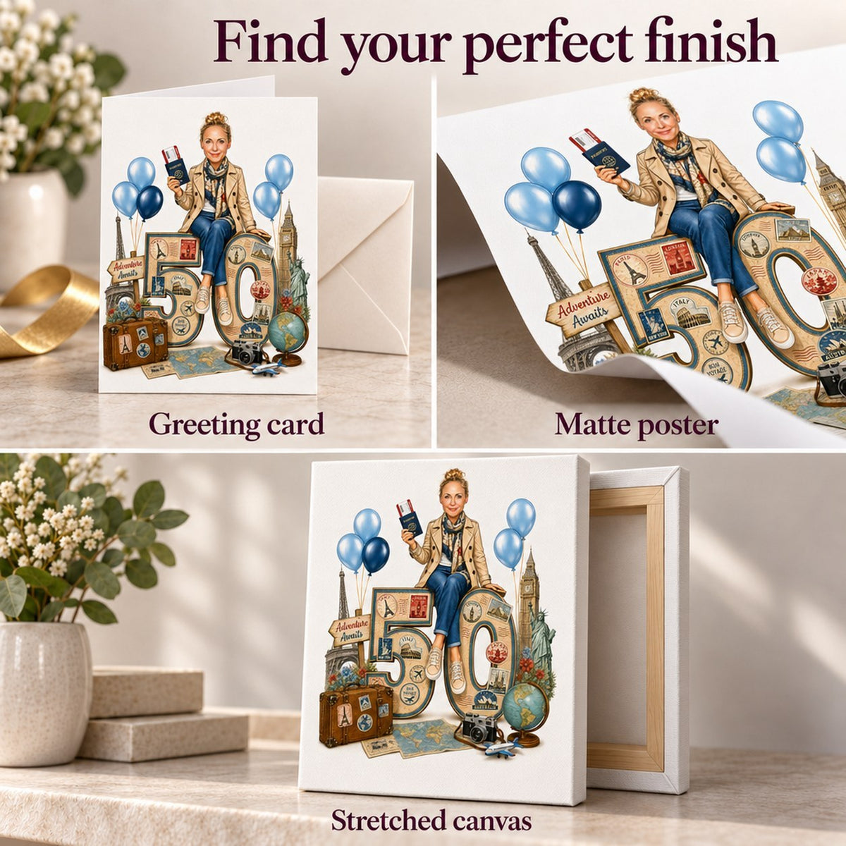 Greeting card, matte poster unframed, or stretched canvas ready to hang
