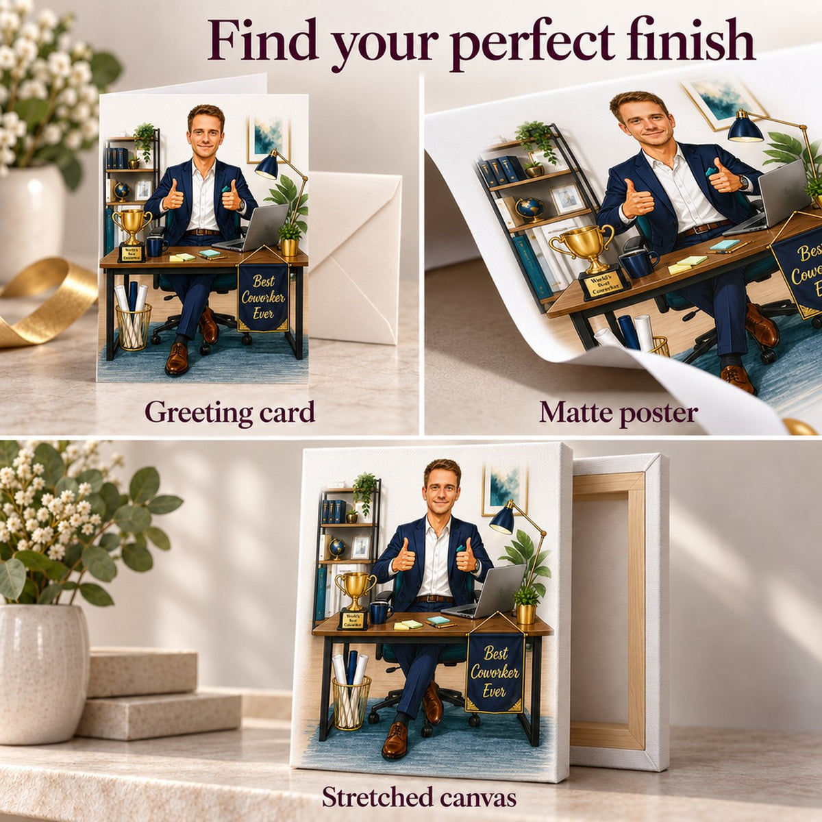 Closeups of card, matte poster, and stretched canvas textures and edges