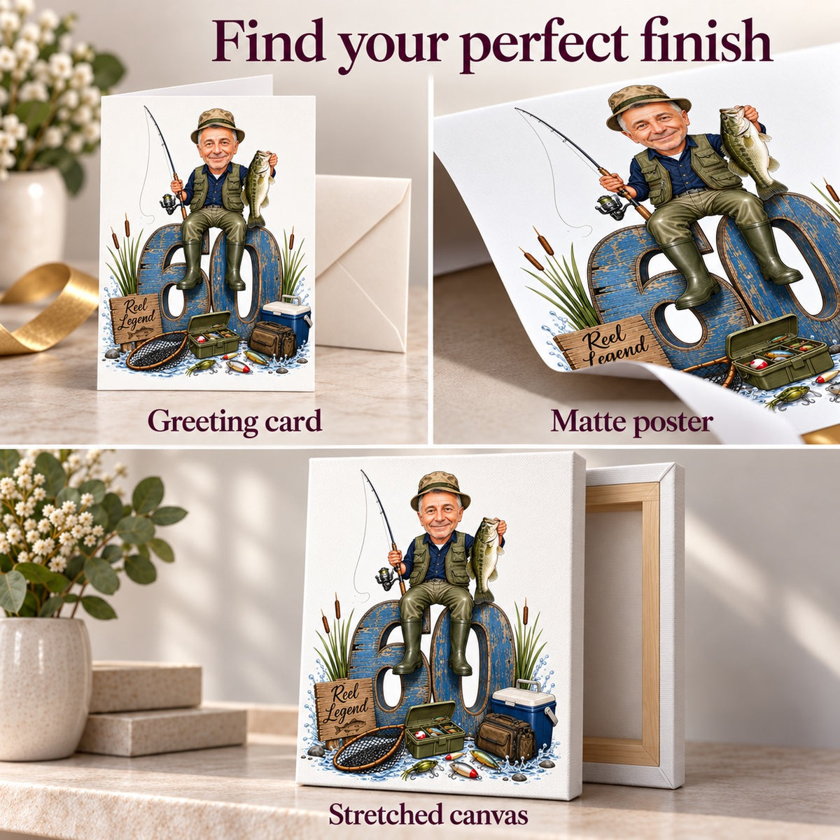 Closeups of greeting card paper, matte poster stock, and stretched canvas edges.
