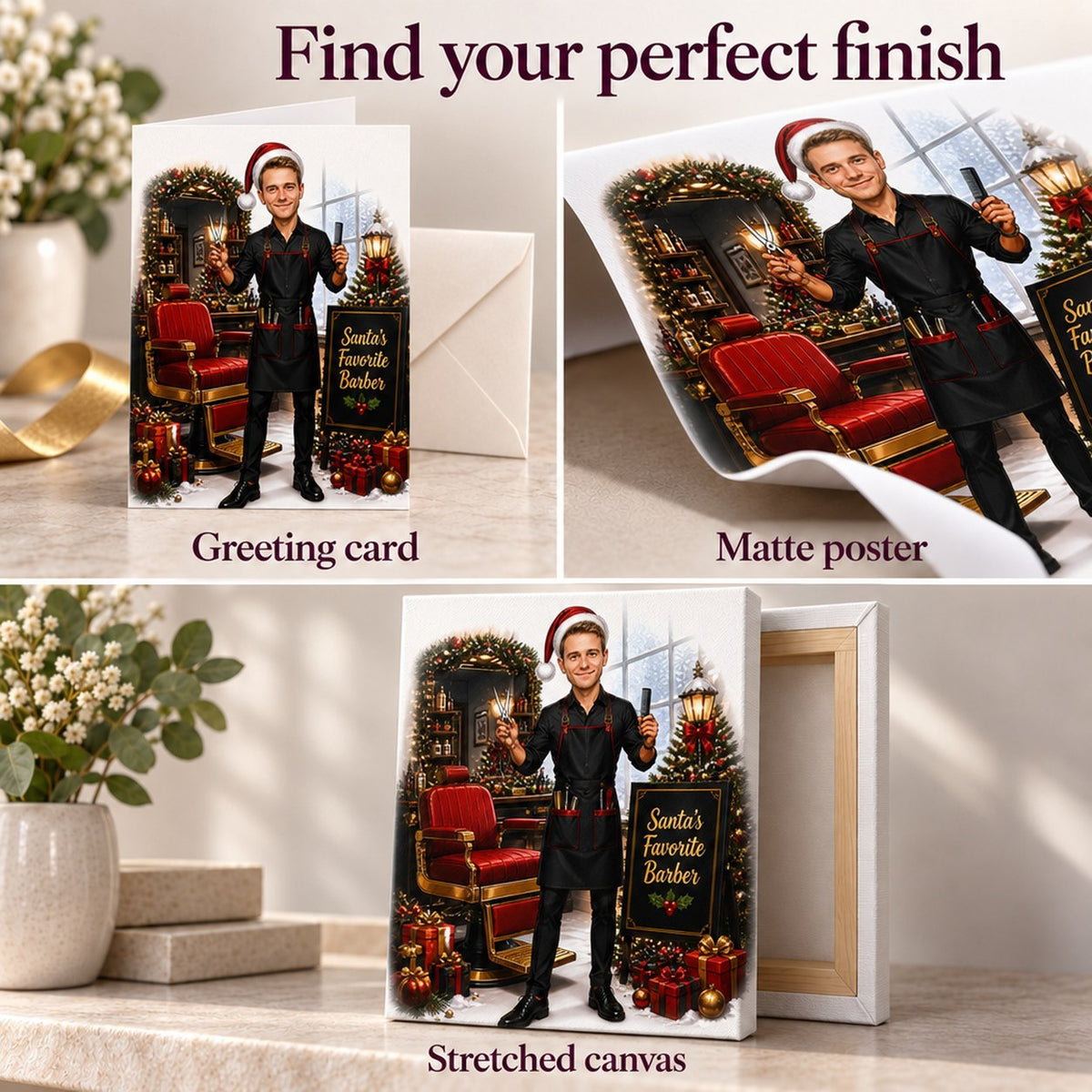 Matte poster, 5x7 card with envelope, and ready-to-hang canvas