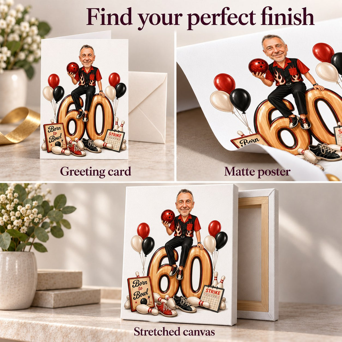 Matte poster, 5x7 greeting card with envelope, or stretched canvas ready to hang.